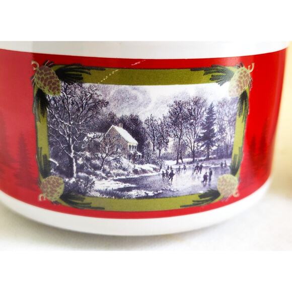 SOUP BOWLS-CURRIER & IVES-HOUSTON HARVEST-Holiday Design-Winter Skating-Set of 2 - Picture 3 of 13